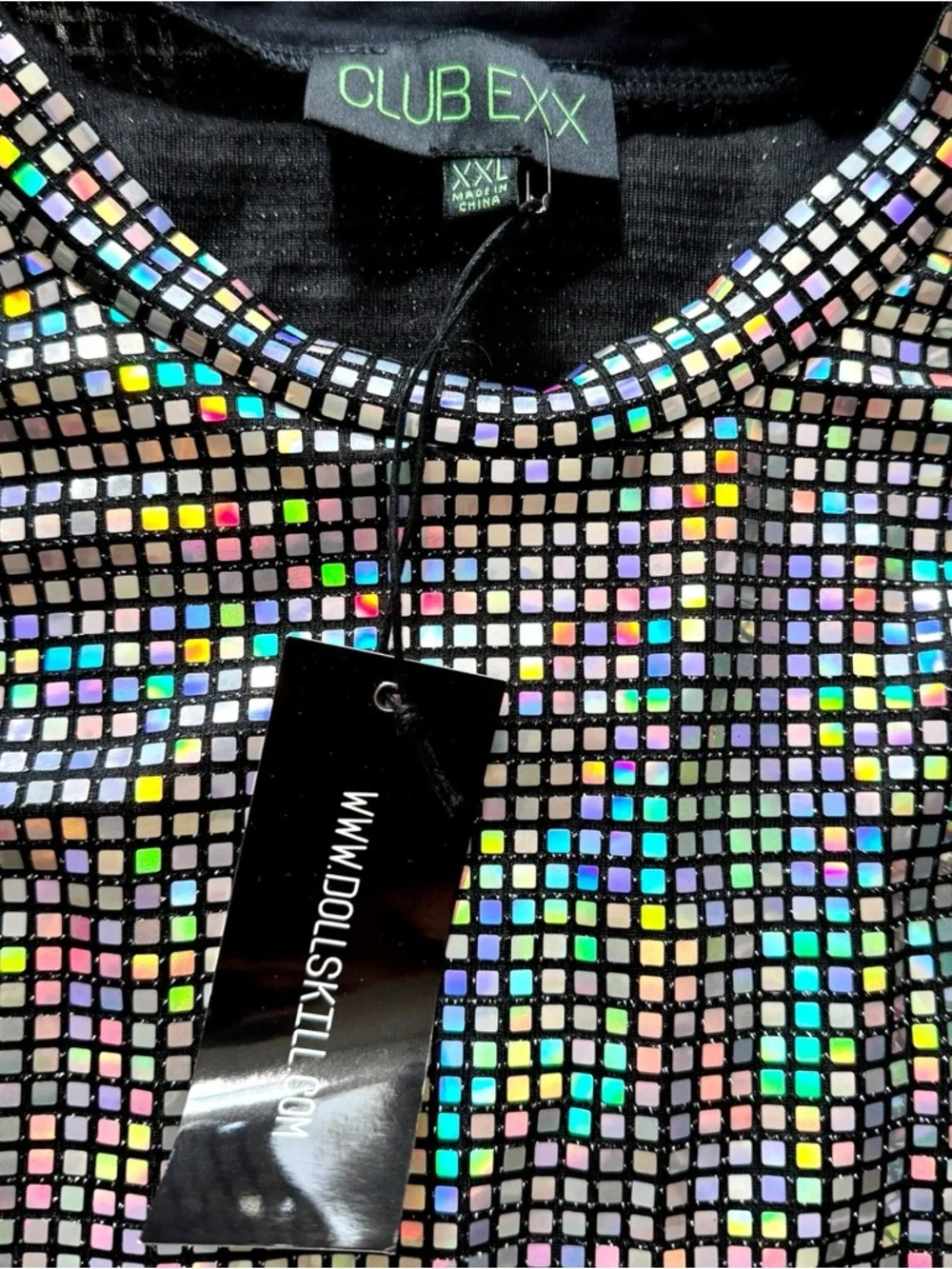 NWT Club Exx Holographic Silver Sleeveless Mini Dress with Matching Gloves - Picture 2 of 4